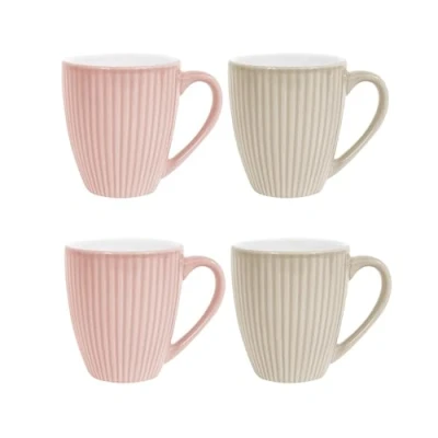 Image of YöL Set of 4 Ribbed Mugs Pink Cream Tea Coffee Cups Mug 12oz Stoneware Home Kitchen Modern Contemporary Microwave Dishwasher Safe