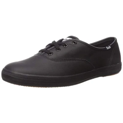 Image of Keds Women&#039;s Champion Leather Sneaker, Black, 3.5 UK