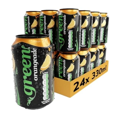 Image of Green Orangeade Cans 24 Pack, No Aspartame, Added Sugar Soft Drink, Low Calorie, Sparkling Natural Orange Flavour Bulk Pack of x 330 ml