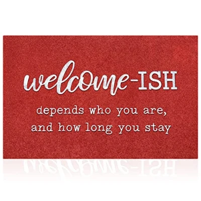 Image of JJUUYOU Door Mats Outdoor Welcome Mat for Front Outside Entryway ish Funny Doormat Non Slip Rubber Back Rugs Red Low Profile Entry Patio Shoe 45 x 75 CM