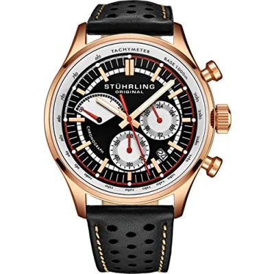 Image of Stuhrling Original Men&#039;s Leather Tachymeter Watch Stainless Steel Case Analog Dial with Date 934 Watches for Men Collection