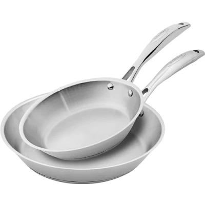 Image of Scanpan STS Stainless Steel Pan Set 20 + 28 cm Multifunctional Induction Pans with Aluminium Core, Slanted Sides Frying for All Hobs Oven Safe