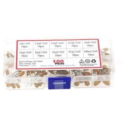 Image of Fasizi 10Values 16V 1uF 100uF Tantalum Capacitor Assorted kit with Plastic Box 100PCS