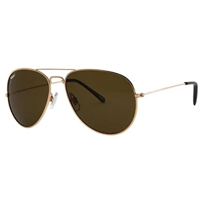 Image of Zippo Eyewear Flash Pilot Sunglasses Polarized UV400 Protection Logo Left Lense Adult, Unisex Made in USA Gold Frame, Brown Lenses &amp; Temple