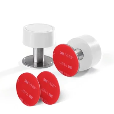 Image of 2 Pack Self Adhesive Door Stop in 1 Installation, Stainless Steel stoppers for Floor, skirtings 3M VHB or Screws, Noise Dampening Rubber, Wall Mounted Stops Indoors White