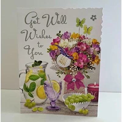 Image of Jonny Javelin Female Get Well Wishes To You Card Vase Of Freesia Flowers