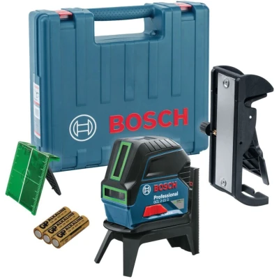 Image of Bosch Professional cross line laser GCL 2 15 G (green laser,interior, with plumb points, working range: m, 3 x 1.5 V batteries, rotating mount RM 1, target plate, carrying case)