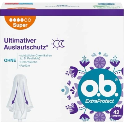 Image of o.b. ExtraProtect Super Tampons for Heavy Days with Dynamic Fit Technology &amp; Extra Protective Wings, Ultimate Leak Protection* (1 x 42 Pieces)