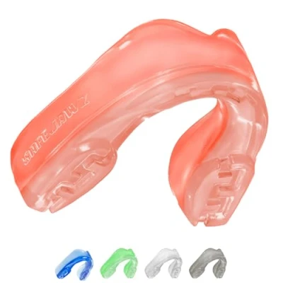 Image of SafeJawz Elements FIRE Sports Mouthguard, Dual Layer Premium Adult and Junior Gum Shield with Case for Boxing, MMA, Rugby, Martial Arts, Judo All Contact (Adult 12+ Years, Red)