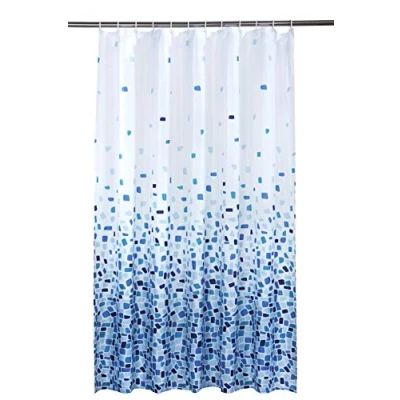 Image of Waterline Vibrant Mosaic Blue On A White Background Polyester Shower Curtain Including 12 Rings