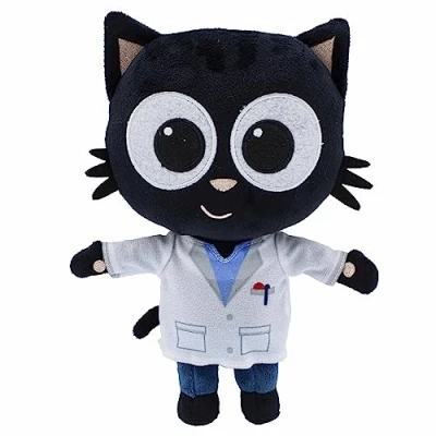 Image of BANDAI Milo Black Cat Plush Toys 20cm Doctor Teddy from the Animated Series Cute and Cuddly Boys Girls with Soft Touch Material Adorable Cartoon for Kids