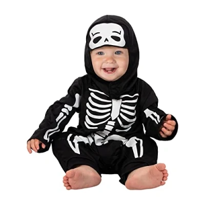 Image of Funidelia Skeleton Costume for Babies Skull, Grim Reaper, Horror baby accessory fancy dress &amp; props Halloween, carnival parties Size 6 12 months Black
