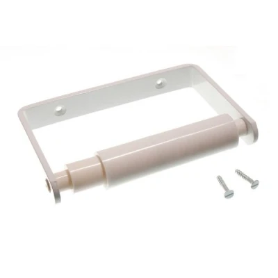Image of White Metal Toilet ROLL Holder with Black Sprung Roller + Screws