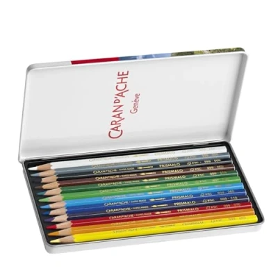 Image of Caran Dache Metal tin with 12 Assorted Colours