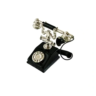 Image of Dolls House Miniature Accessory Classic Black &amp; Silver 1950 60&#039;s Fancy Telephone