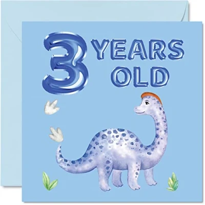 Image of 3rd Birthday Card Dinosaur &amp; Balloons Happy 3 Year Old Boy, Boys Cards for Him, 145mm x Greeting Son Nephew Grandson Kid Children