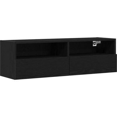 Image of vidaXL TV Wall Cabinet Black Oak 100x30x30 cm Engineered Wood