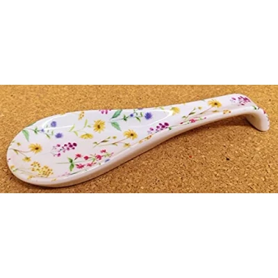 Image of Meadow Flowers Spoon Rest Medium 22 cm Ceramic Porcelain Bright Floral Hand Decorated in UK