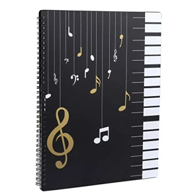 Image of Music Sheet Folder Song File Clef Paper Storage Documents Holder Bag, Blank Plastic Concert Choral A4 30 Pockets for Musicians and Band, Writable 180 degree Spiral Bound