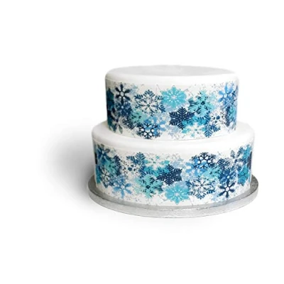 Image of Top That Edible Decor Sheet Frozen Blue Snowflake Themed Border Ribbon Perfect for Larger cakes Easy to Use