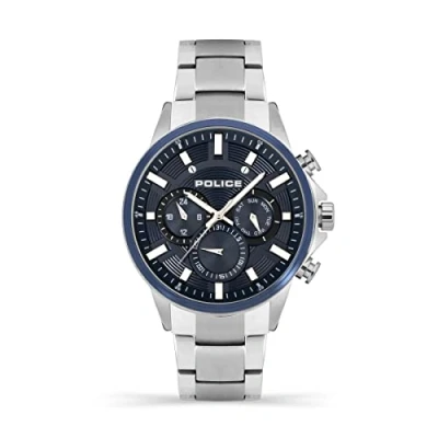 Image of Police Kismet Mens Multifunction Watch with Blue Dial and Stainless Steel Bracelet, 47mm Case in Branded Box PEWJK2195140 2 Year Warranty