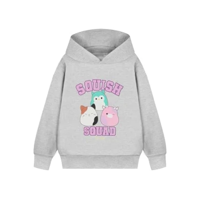 Image of Squishmallows Girls Grey Hoodie Squish Squad Sweaters with Cute Characters Soft Hooded Sweatshirt for Kids Cosy Apparel &amp; Teens