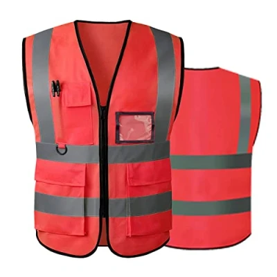 Image of AKEIVN Hi Vis Vests for Women Men High Visibility Reflective Safety Security Vest with Pockets Zipper Front Meets ANSI/ISEA Standards(Medium,Red(cloth))