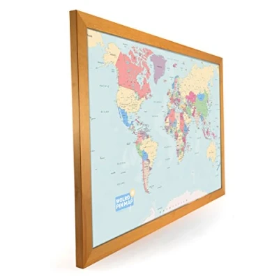 Image of World Map Pinboard Large 76cm X 51cm, Ready To Hang, Multi Colour Map, Laminated Noteboard, Write on/Wipe Off, Eco Friendly Beaver Board