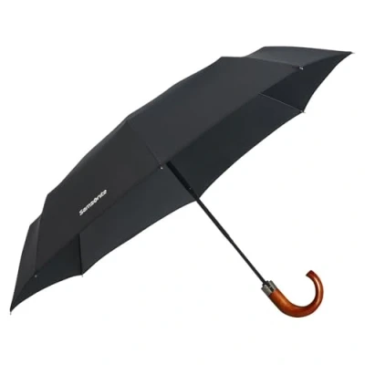 Image of SAMSONITE Wood Classic S 3 Section Auto Open Close Crook Folding Umbrella, 33 cm, Black (Black)