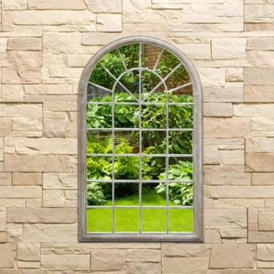 Image of Charles Bentley Outdoor, Athens Arch Mirror, Natural Colour, Rust Proof, Water Resistant, Wall Mounted, Shatterproof, Hanging Hook, Wrought Iron, Glass, Decorative, Garden, Indoor (75x4x131cm)