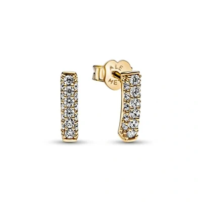 Image of Pandora Timeless Pavé Single row 14k Gold plated stud earrings with clear cubic zirconia