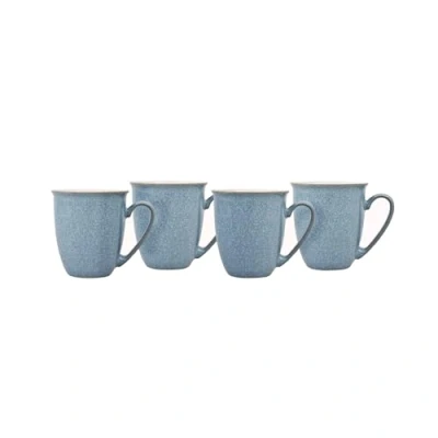 Image of Denby Elements Blue Coffee Mug Set of 4 330ml Stoneware Ceramic Tea For Home &amp; Office Dishwasher Safe, Microwave Safe Blue, White Chip Resistant