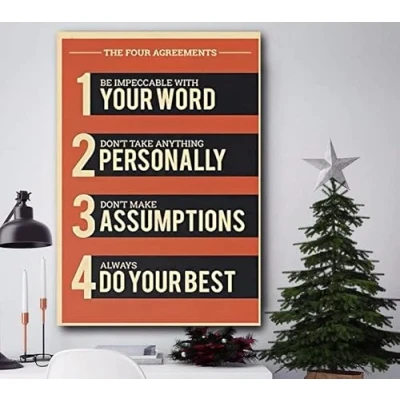 Image of 4 Agreement Vertical Poster, Office Decor Sign, Poster Metal Tin Home Wall Plaque, Vintage Signes. 8x12 inch