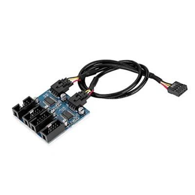 Image of ASHATA 9pin USB Header Male 1 to 4 Female Extension Cable Card Motherboard,9 pin Splitter 9 Connector