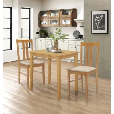 Image of Hallowood Furniture Ledbury Light Oak Dining Table and Chairs Set 2, Small &amp; with Warm Cream Fabric Seat Pads, Wooden Room for Home Cafe