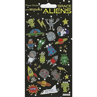 Image of Space Aliens Sparkly Reusable Stickers Perfect for Craft Activities Children and Adults on Non Porous Surfaces