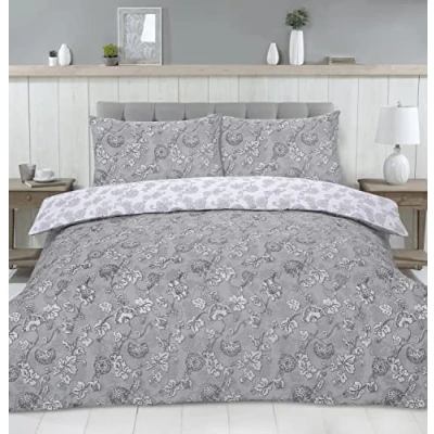 Image of Night Comfort Percale Duvet Cover Set with Pillowcase Luxury Cotton Blend Reversible Bed Quilt and Pillow (Grey, Double)