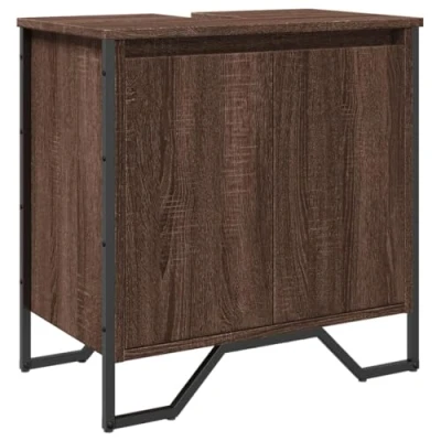 Image of vidaXL Bathroom Sink Cabinet Brown Oak Vanity Unit Engineered Wood Storage 60x35x60 cm