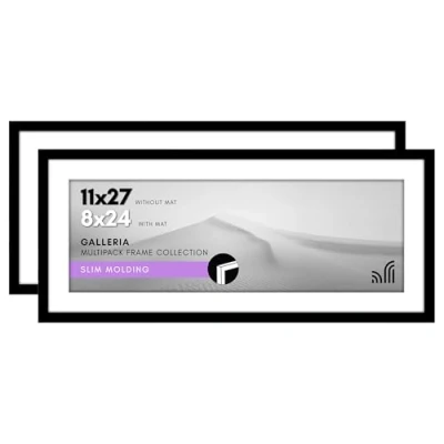 Image of Americanflat 11x27 Picture Frame with Polished Plexiglass Set of 2 Use as 8x24 Mat or Without Galleria Collection Gallery Wall for Display Black