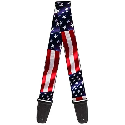 Image of Buckle Down Guitar Strap American Flag Vivid Close Up 2 Inches Wide