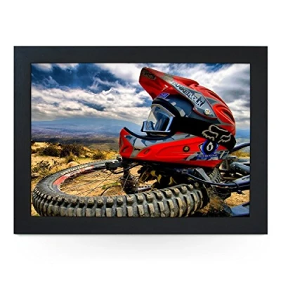 Image of Portable Lap Desk Tray (Motorcross) Handmade Wooden Frame, Beanbag Cushioned Bottom Computers, Laptops, Meals, Food L0133 Black