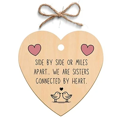 Image of Second Ave Sisters Connected By Heart Wooden Hanging Friendship Gift Plaque