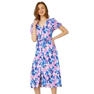 Image of Roman Originals Women Button Through Dress Ladies Summer Beach Ditsy Spot Midi Maxi Spring Everyday Evening Work Holiday Vacation Short Sleeve Smart Casual Pink White Blue Size 10