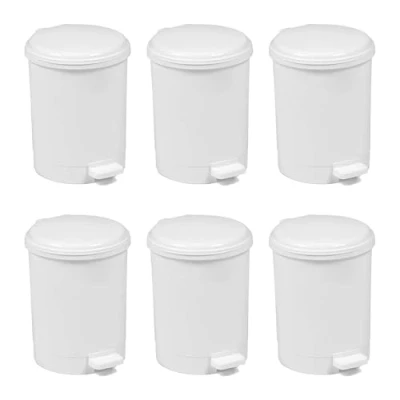 Image of Chabrias Ltd 6 Pack, 20 Litre White Waste Bin With Removable Liner, Recycling Bin, Commercial Utility Waste, Pedal Indoor Bins For Kitchen, Office