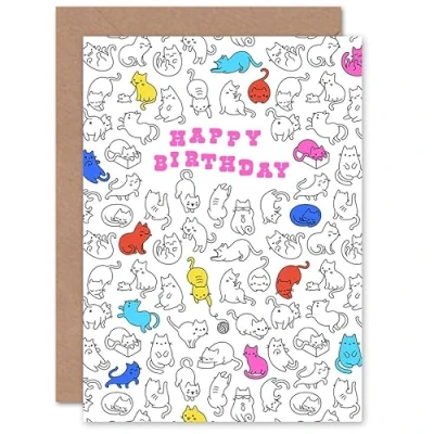Image of Wee Blue Coo Cat Hobbies Pattern Happy Birthday Illustration Sealed Greeting Card Plus Envelope Blank inside