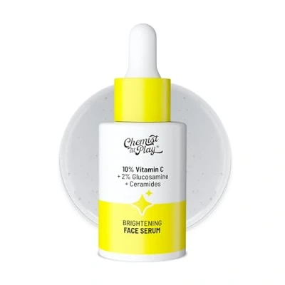 Image of Chemist At Play 10% Vitamin C Face Serum Brightens &amp; Gives Glow Fades Dark Spots Treats Hyperpigmentation Balances Melanin Production Ethyl Ascorbic Acid Glucosamine For All Skin Types 30ml