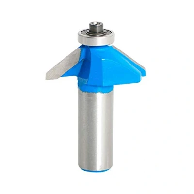 Image of Aopin 45 Degree Chamfer Edge Forming Router Bit 1/2 Inch Shank, Top Bearing Bevel Bits Cutter Woodworking Tool, Blue, Silver, 1Pcs