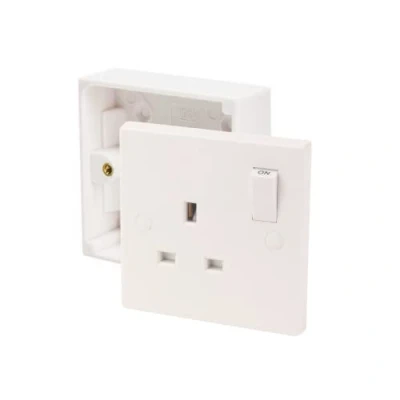 Image of Axiom 13A Single One Gang Switched Socket &amp; Premium Surface Mount 25mm Pattress Box 1 Set Electrical Switch Concealing Screw Caps Included