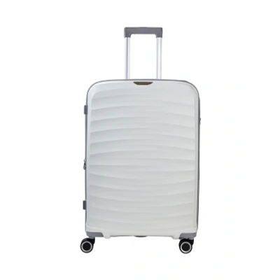 Image of Infinity Leather White Cabin Suitcase 54 x 40 22 cm Classic Hard Shell Luggage Suitable for Easyjet, Ryanair, Jet 2 Paid Carry on