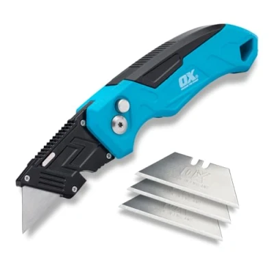 Image of OX TOOLS P224301 Pro Heavy Duty Fixed Blade Folding Knife, Blue / Black